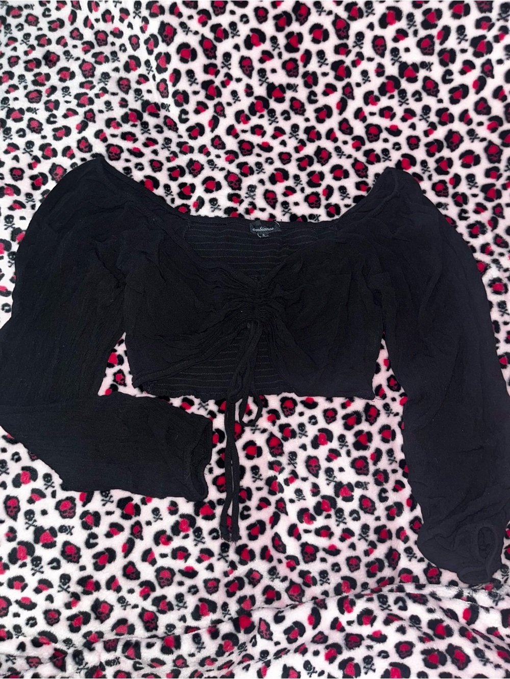 Ambiance Black Ruched Long-Sleeve Cropped Top